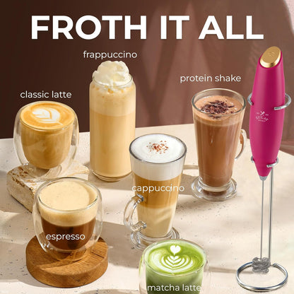 Zulay Kitchen Powerful Milk Frother Wand With Duracell Batteries - Ultra Fast Handheld Drink Mixer - Electric Whisk Foam Maker for Coffee, Lattes, Cappuccino & Matcha - Z1 Motor - Black - Colors B