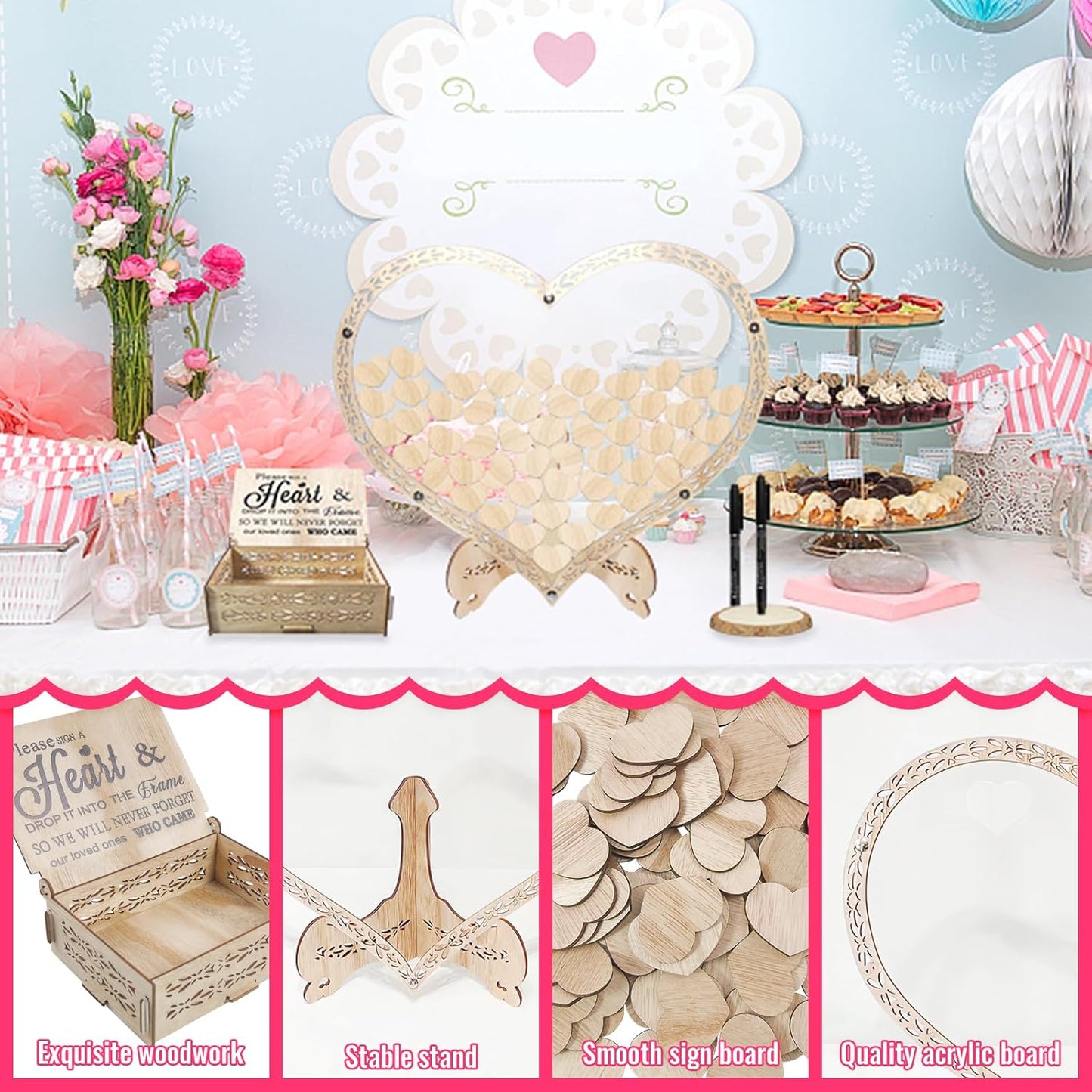 Wedding Guest Book Alternative Wooden Heart Guestbook Ideas Guest Book Wedding Reception with Wooden Hearts and Drop Box Sign in Book for Wedding Birthday Anniversaries Decorations