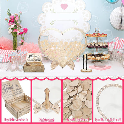 Wedding Guest Book Alternative Wooden Heart Guestbook Ideas Guest Book Wedding Reception with Wooden Hearts and Drop Box Sign in Book for Wedding Birthday Anniversaries Decorations