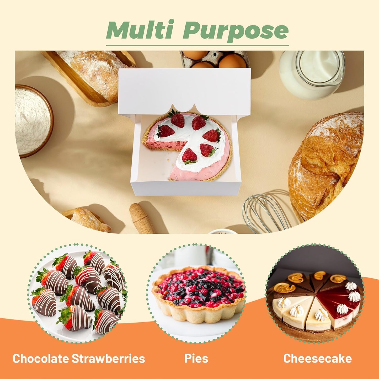 20 Pack Pie Boxes 9x9x3Inch Cake Boxes Bakery Boxes with Window for Pie, Cookies, Donuts, Chocolate Covered Strawberries(White)