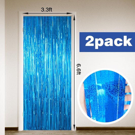 2 Pack Shiny Silver Tinsel Foil Fringe Curtains, 3.3ft x 6.6ft Iridescent Streamers Party Photo Backdrop for Birthday, Wedding, Engagement, Bachelorette Party Decoration