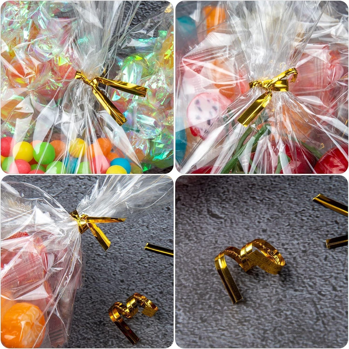 Labeol 200pcs Cellophane Bags 5x11 Treat Bags with Ties Clear Gift Candy Cookie for Packaging Party Favor Halloween Christmas Gift Wrapping
