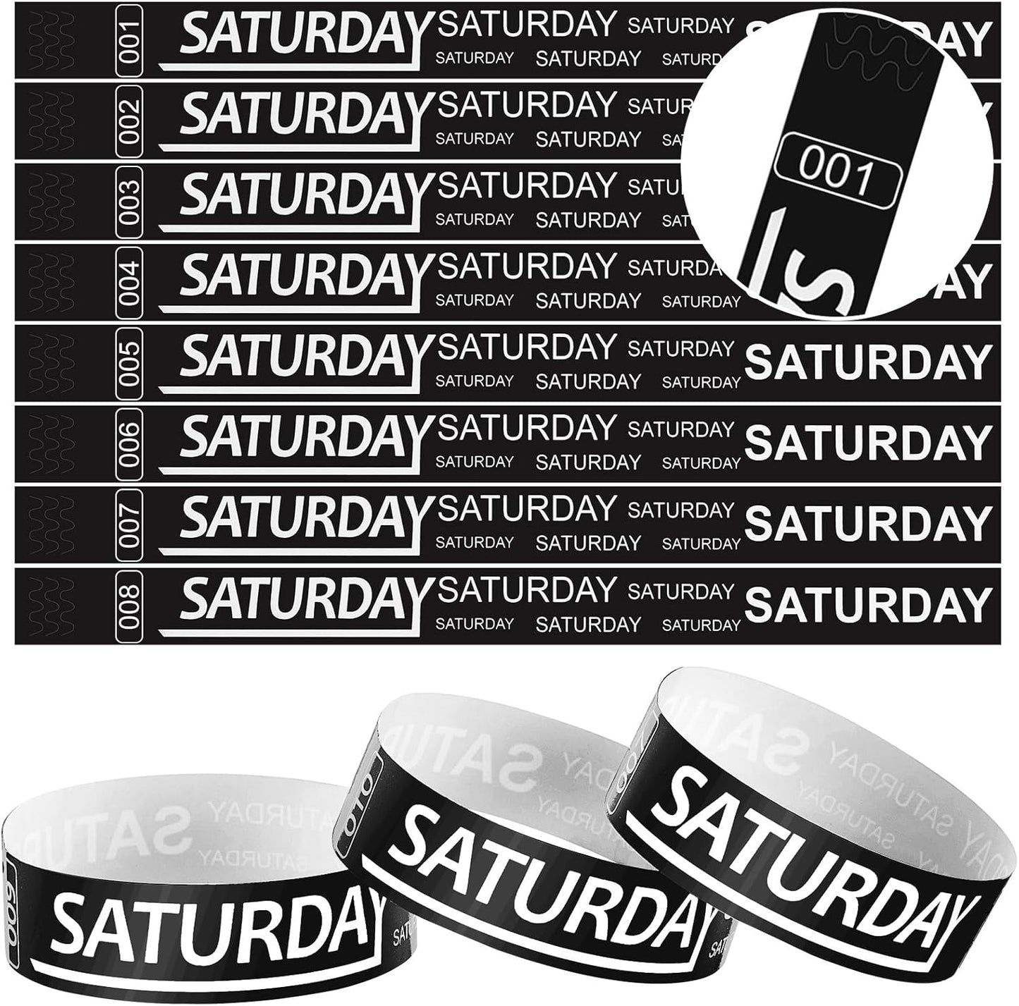 Henoyso 600 Pcs Saturday Paper Wristbands Event Admission Paper Bracelets Numbered Waterproof Party Armbands for Events Day of the Week(Red)