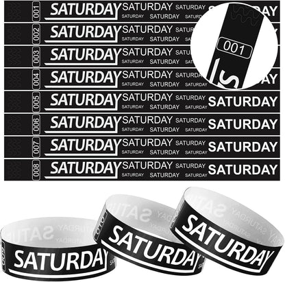 Henoyso 600 Pcs Saturday Paper Wristbands Event Admission Paper Bracelets Numbered Waterproof Party Armbands for Events Day of the Week(Red)