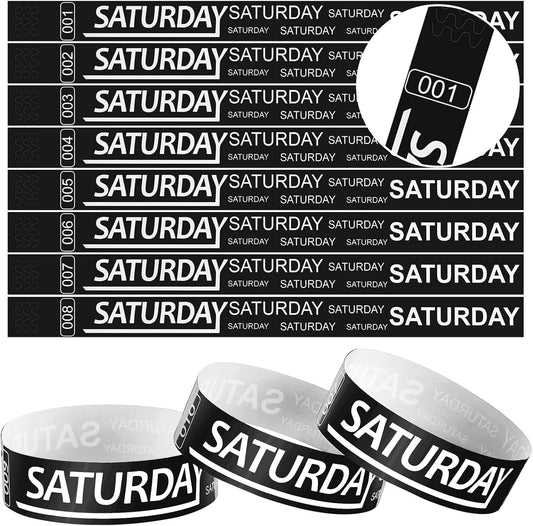 Henoyso 600 Pcs Saturday Paper Wristbands Event Admission Paper Bracelets Numbered Waterproof Party Armbands for Events Day of the Week(Red)