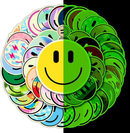 50PCS Smiling Stickers, Cute Water Bottle Stickers for Kids, for Teaching Rewards, Notebooks, Stationery, Luggage, Cartoon PVC Happy Stickers