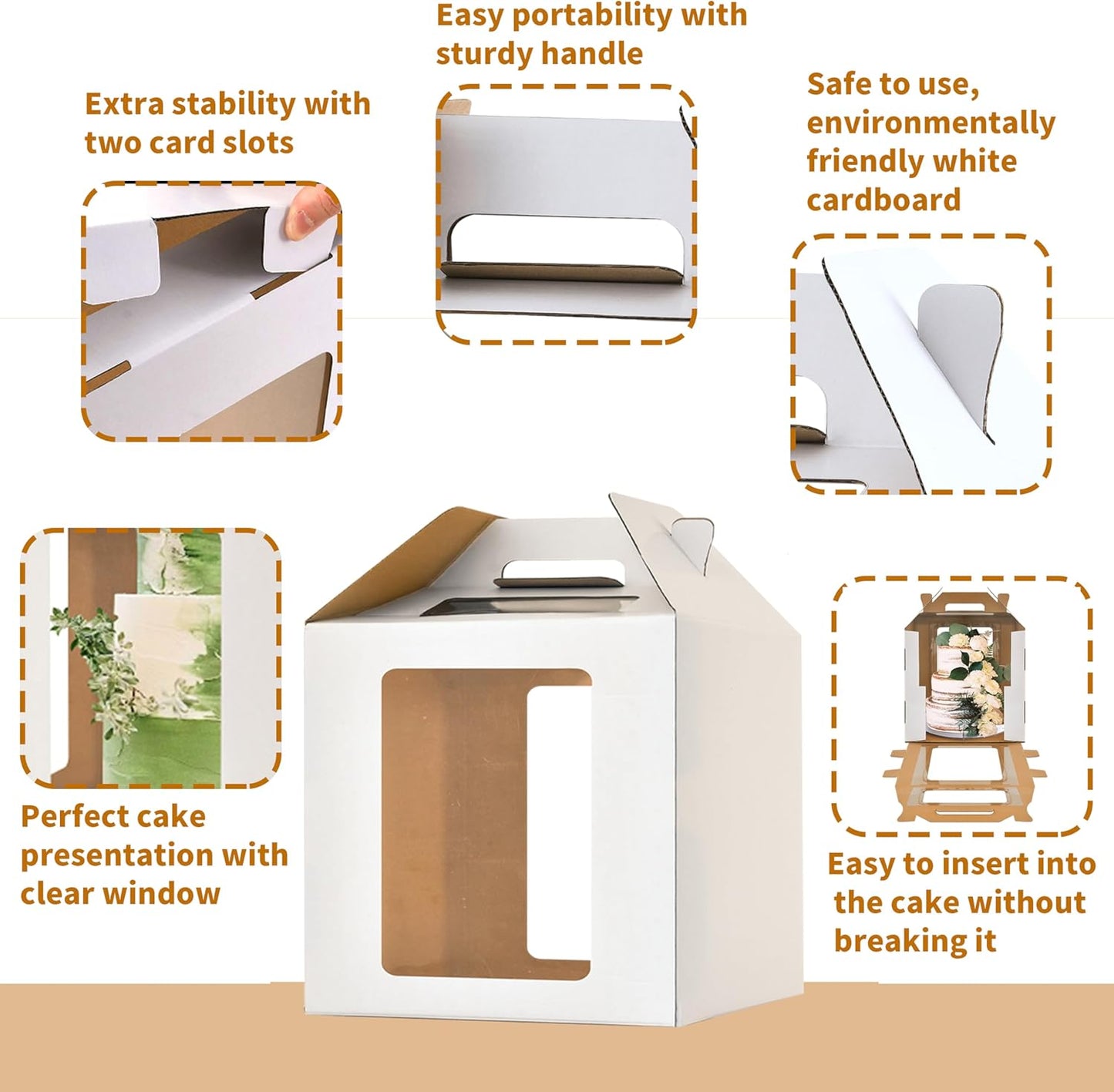 12x12x14 Inch Tall Cake Boxes with windows,10in 12in Tall Cake Carrier, Large Tiered Cake Box,Durable White Bakery Box, Layer Cake Box, large cake box(2pack)