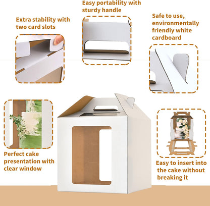 12x12x14 Inch Tall Cake Boxes with windows,10in 12in Tall Cake Carrier, Large Tiered Cake Box,Durable White Bakery Box, Layer Cake Box, large cake box(2pack)