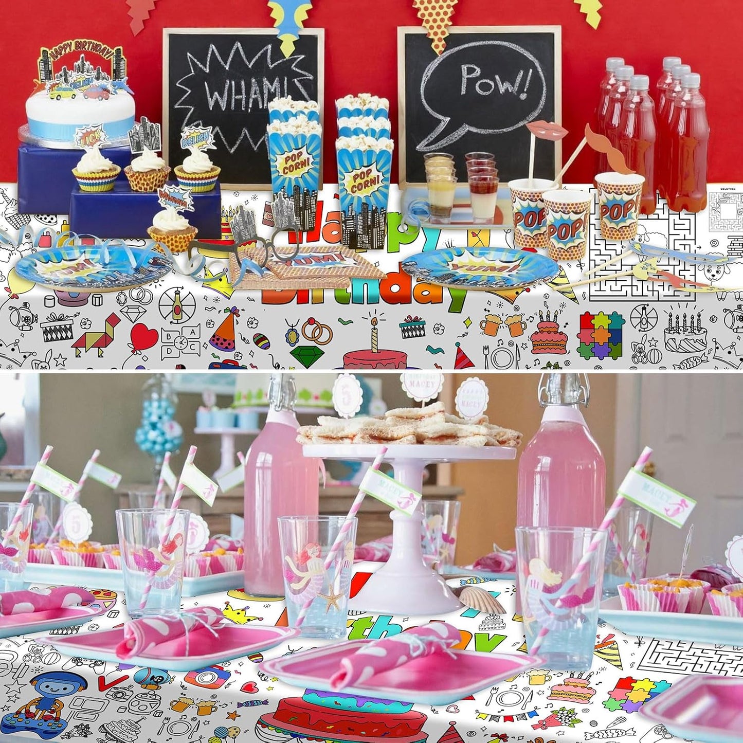 Happy Birthday Giant Coloring Tablecloth Poster for Kids,30x72Inch DIY Art Activity Birthday Drawing Paper Coloring Tablecloth Poster Table Cover Mat Home Classroom Birthday Party Suppiles