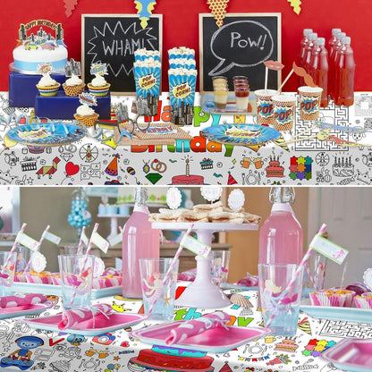 Happy Birthday Giant Coloring Tablecloth Poster for Kids,30x72Inch DIY Art Activity Birthday Drawing Paper Coloring Tablecloth Poster Table Cover Mat Home Classroom Birthday Party Suppiles
