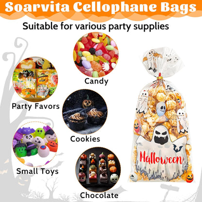 Soarvita Wildflower Cellophane Treat Bags: 50Pack Clear Plastic Floral Goodie Bags with 60 Ties for Cookies Snacks & Gift Packaging, Spring Candy Bag for Baby Bridal Shower Wedding Party Favors