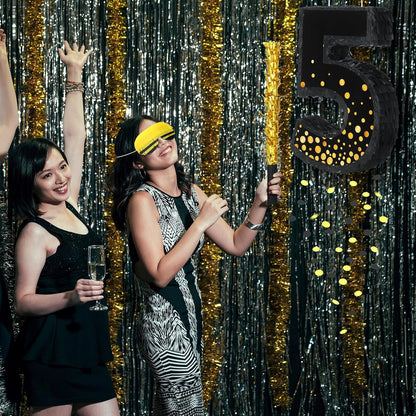 Poen Pinata for Birthday Party Decorations Black Gold Pinata with Blindfold Stick Confetti and Eye Mask for Party Supply Anniversary Baby Shower Retirement Supplies(Number 5)