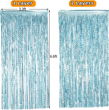 4 Pack Wavy Champagne Gold Metallic Tinsel Foil Fringe Curtains Backdrop - 3.3X6.6ft Foil Fringe Backdrop for Parties | Door Streamers for Birthday | Photo Booth Backdrops Party Decor