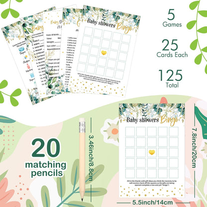 Yinder 145 Pcs Baby Shower Games Activities Cards with 20 Pencils Includes Baby Bingo Description and Wishes Guess Who Price is Right Word Scramble Game(Here Comes the Son)