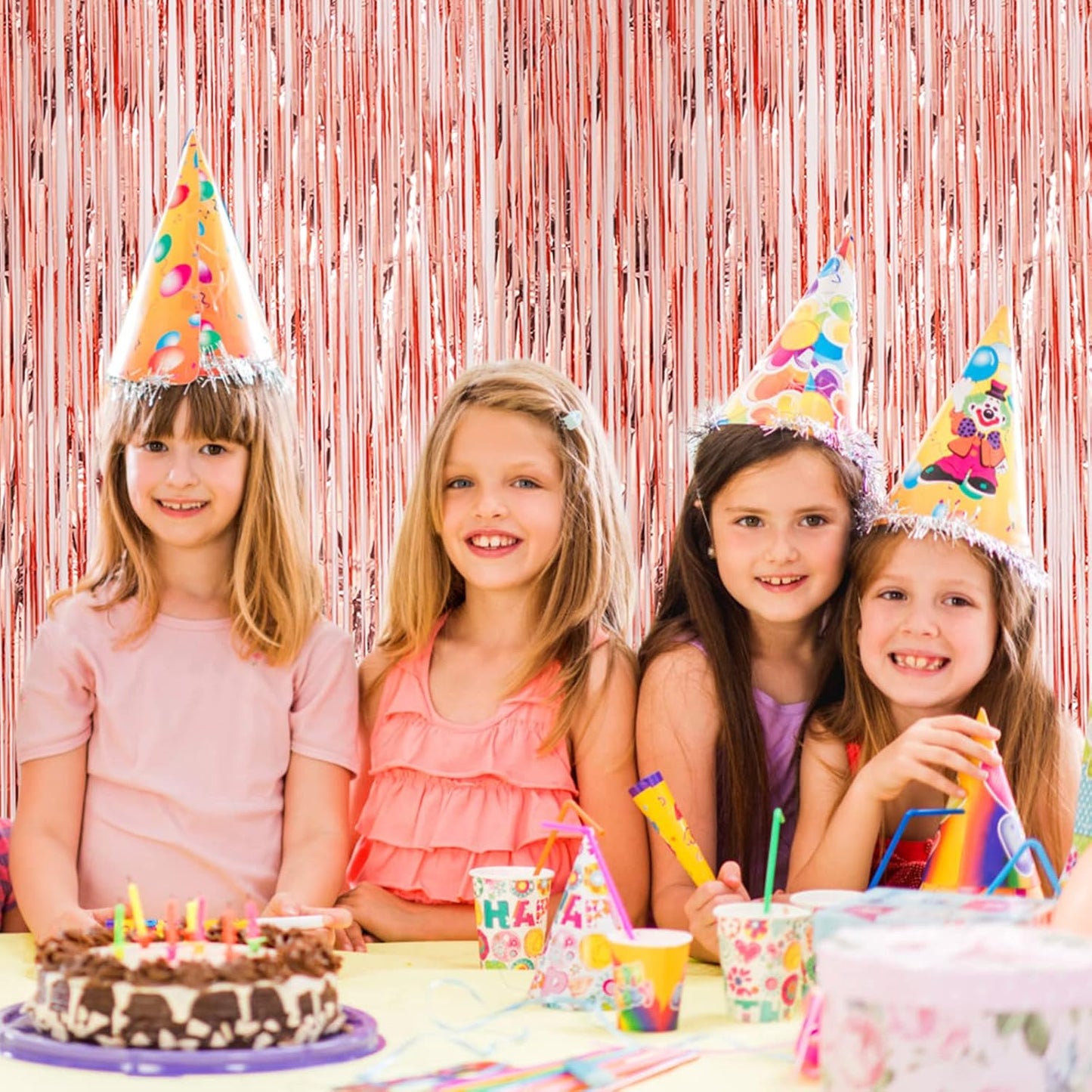 Voircoloria 3 Pack 3.3x8.2 Feet Gold Foil Fringe Backdrop Curtains, Tinsel Streamers, Fringe Backdrop for 2025 New Years Eve, Graduation, Birthday, Baby Shower, Gender Reveal, Disco Party - Colors B