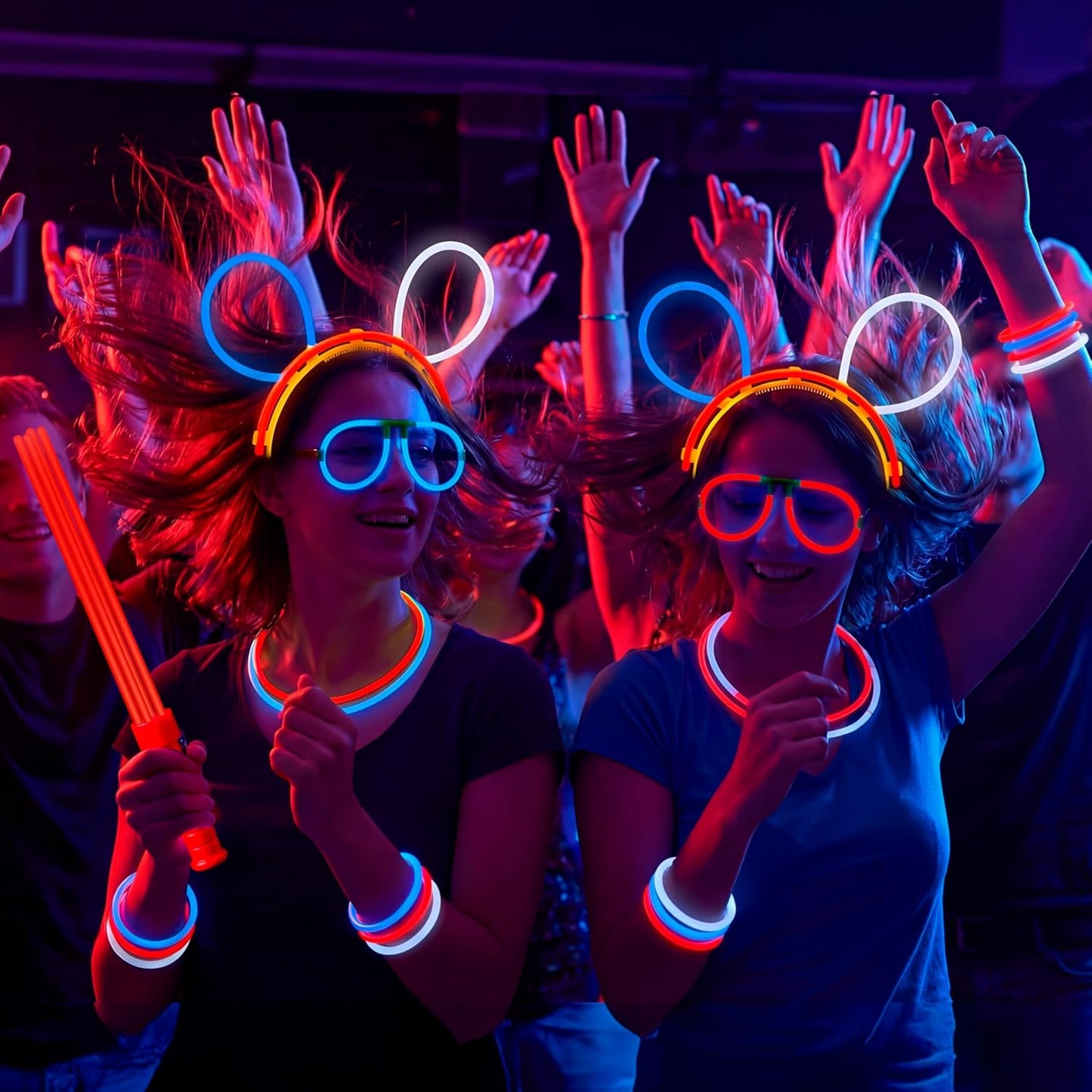JOYIN 90 PCS July 4th Glow Sticks Set, Red White Blue Patriotic Glow Sticks with Connectors, Glow in the Dark Pinwheels Wands, Headbands & Glasses Party Favors for Independence Day Accessory Decor