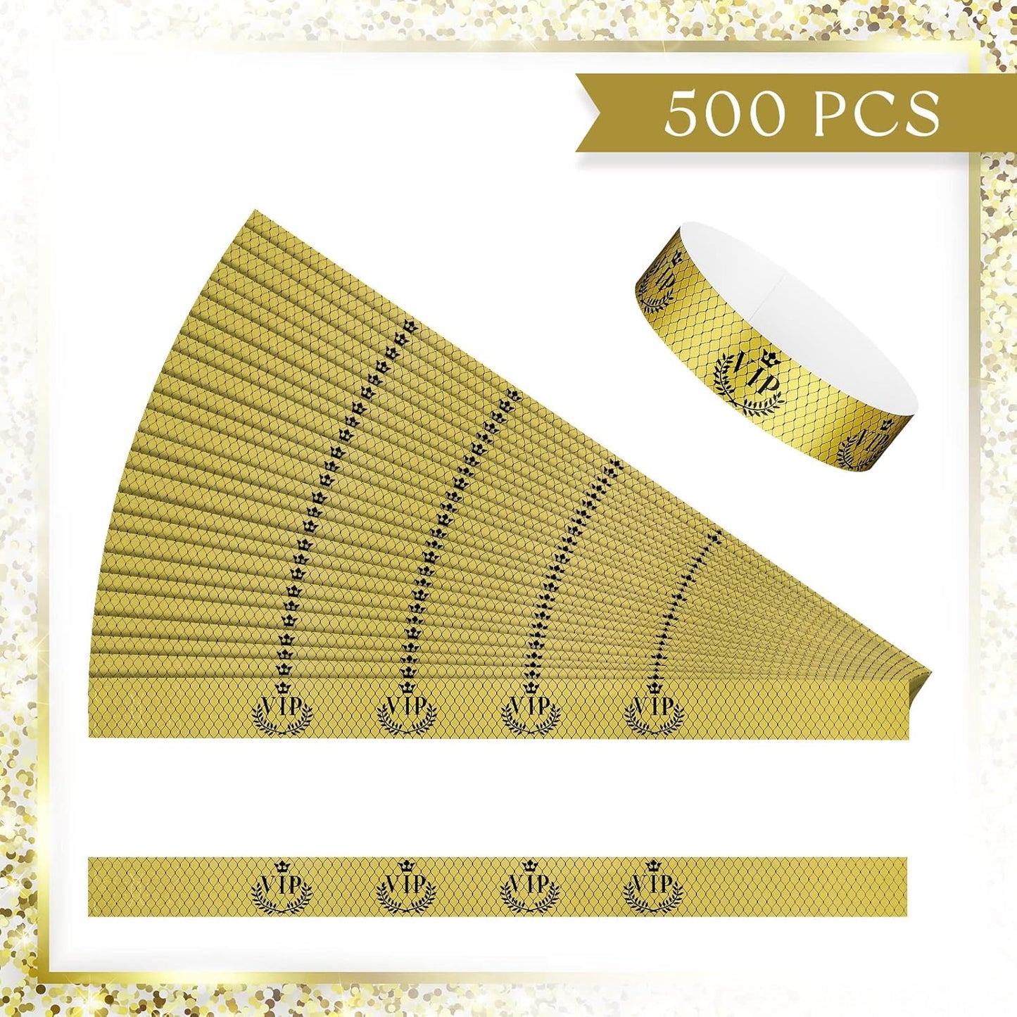 Jadive 500 Pieces Paper Wristbands VIP Plastic Waterproof Party Identification Wristbands Party Bracelets for Events Amusement Parks, Club, Concerts, Fairs, Festivals and Events(Black, Gold)