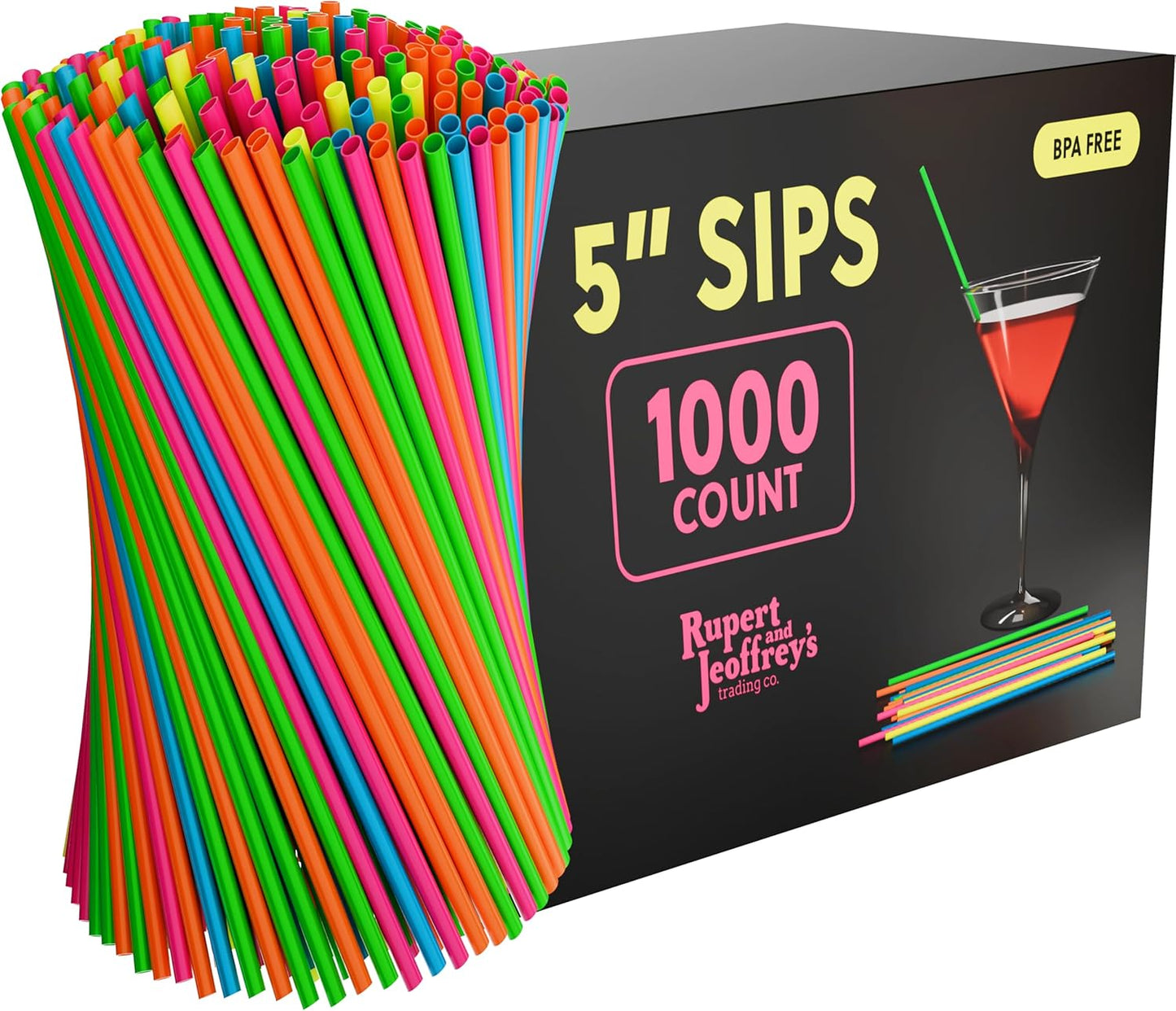 Disposable Plastic Coffee Stirrer Straw - 5 Inch Sip Stir Stick (1000, Neon)
