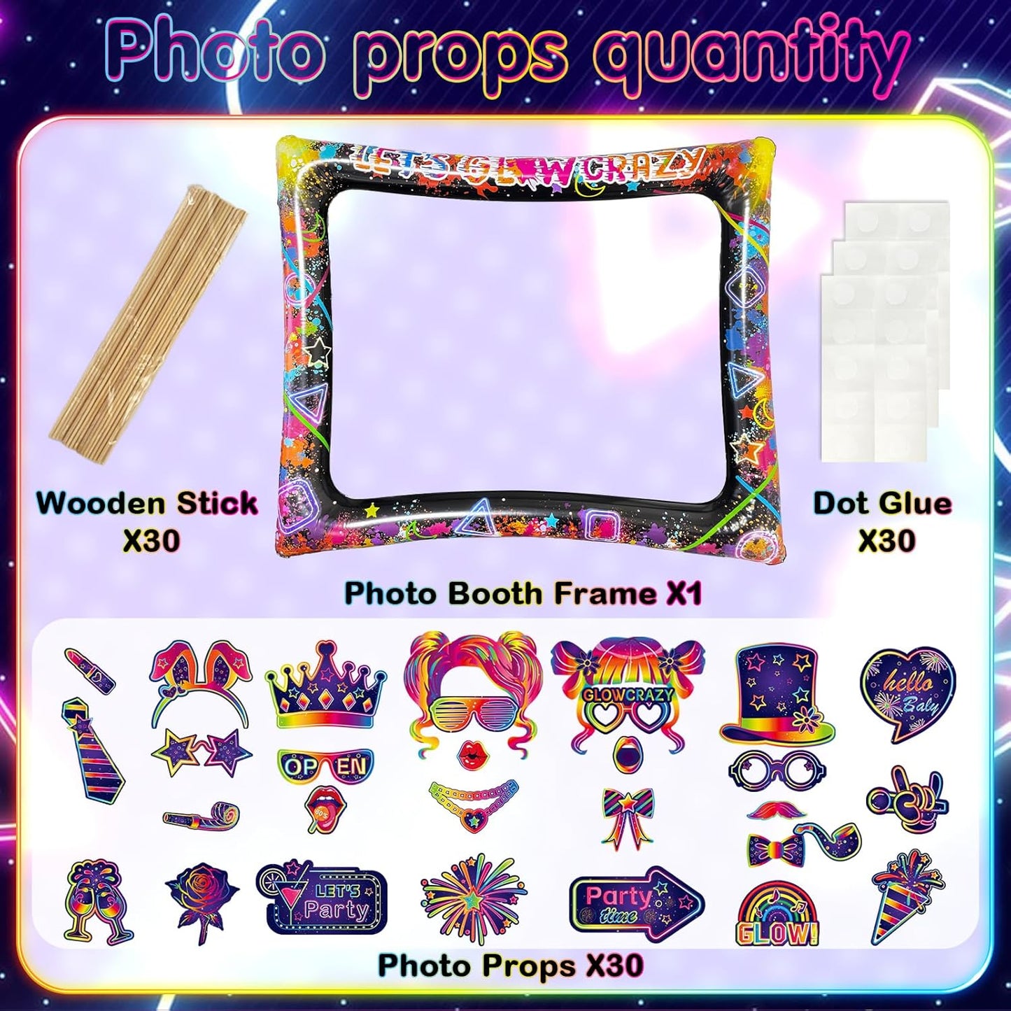 Hawaiian Photo Booth Props & Inflatable Frame, 30Pcs Luau Photobooth Props with Large Inflatable Inflatable Selfie Picture Frame for Summer Tropical Aloha Luau Party Selfie Supplies
