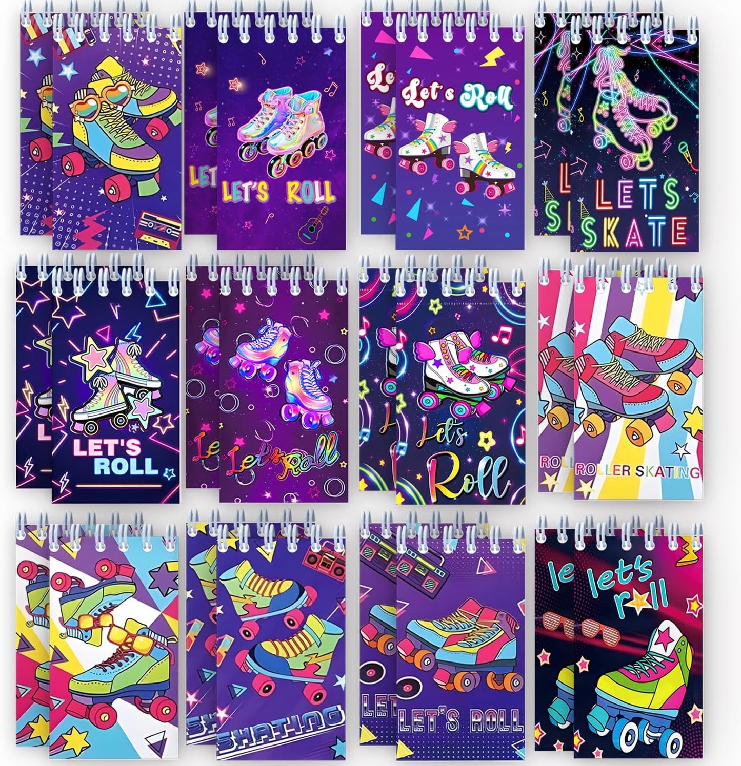 24 PCS Roller Skate Party Favors Roller Skating Notebook Roller Small Notepads Retro 60s & 80s Party Favors Supplies Roller Skating Party Decorations Retro Hip Hop Birthday Supplies