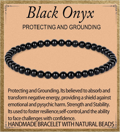 LPBeads Handmade Natural Gemstone Stretch Elastic Bracelet Healing Crystal Round Stone Beads Jewelry Gifts for Women Men