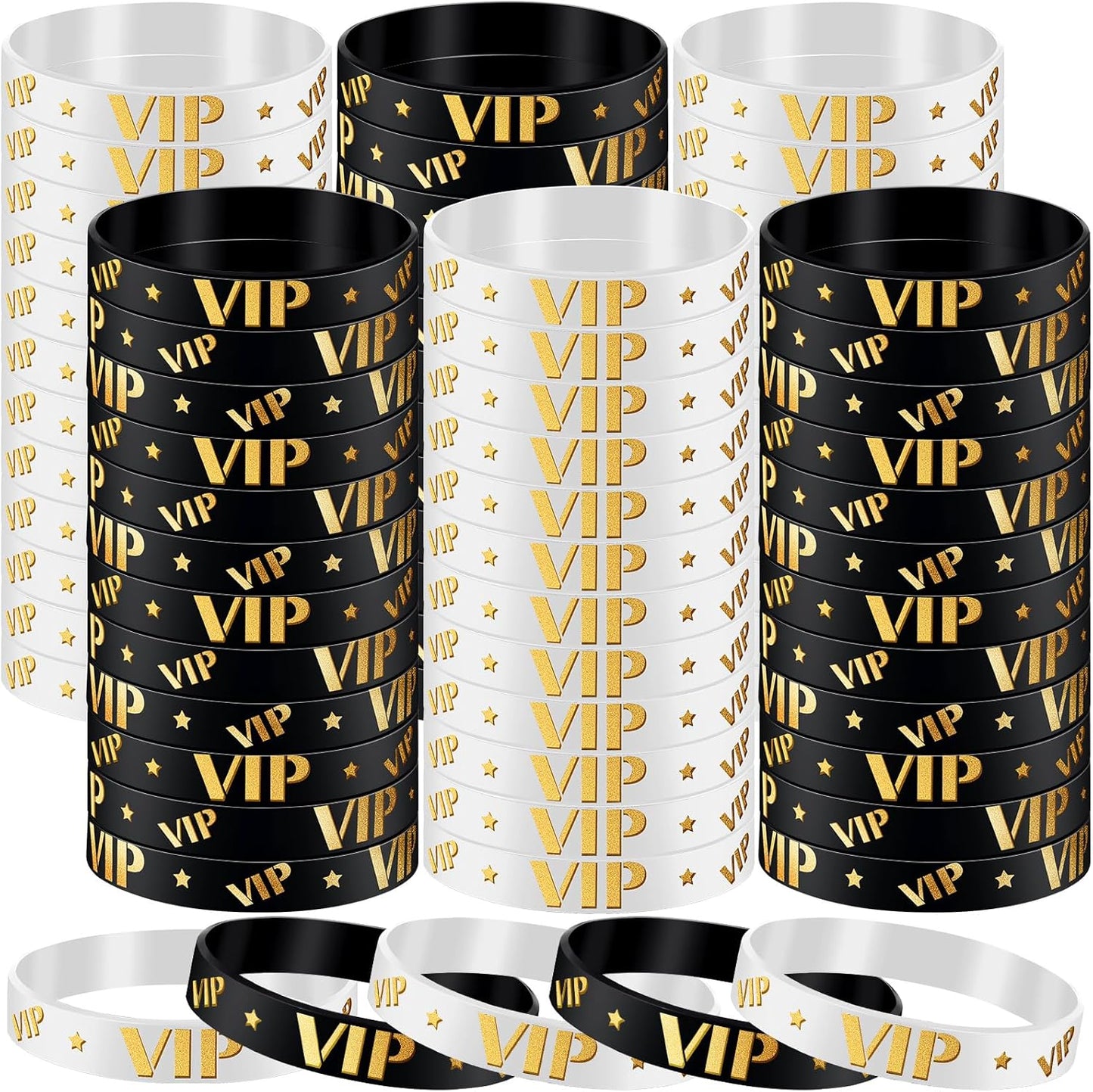 Bucherry 80 Pcs Silicone VIP Wristbands for Events Custom VIP Bracelets Gold Wristbands Rubber Bracelets for Party Club Bar Men Women Festivals Wedding Concert Fair Amusement Office(Black)