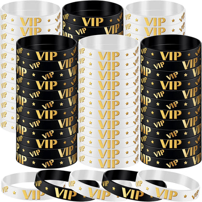 Bucherry 80 Pcs Silicone VIP Wristbands for Events Custom VIP Bracelets Gold Wristbands Rubber Bracelets for Party Club Bar Men Women Festivals Wedding Concert Fair Amusement Office(Black)