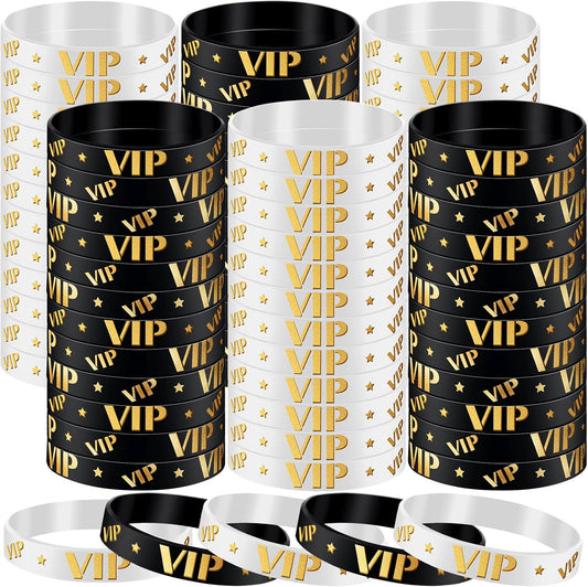 Bucherry 80 Pcs Silicone VIP Wristbands for Events Custom VIP Bracelets Gold Wristbands Rubber Bracelets for Party Club Bar Men Women Festivals Wedding Concert Fair Amusement Office(Black)