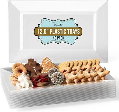 Exquisite Plastic Serving Trays for Party - 40 Pcs 9.5 Inch Clear Serving Platters, Plastic Trays for Food, Clear Tray, Food Tray Disposable Platters for Parties, Catering & Buffet