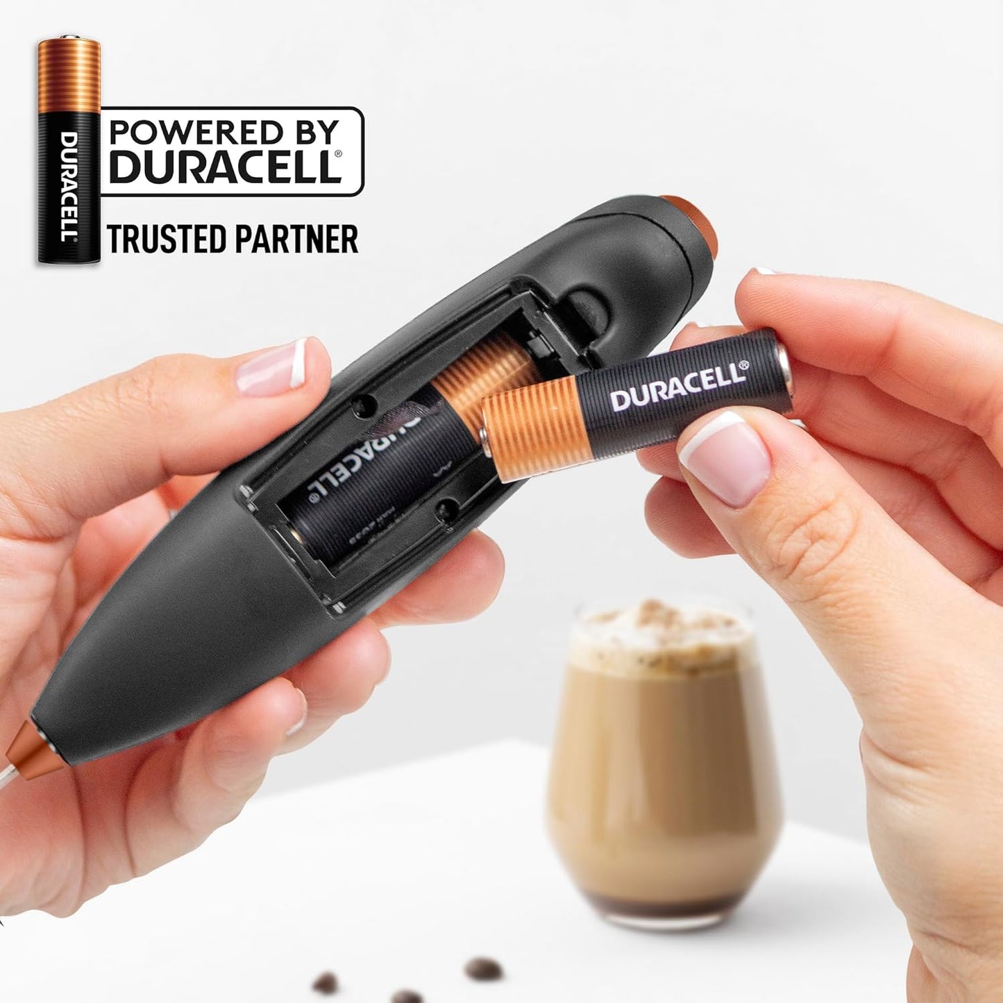 Zulay Kitchen Powerful Milk Frother Wand With Duracell Batteries - Ultra Fast Handheld Drink Mixer - Electric Whisk Foam Maker for Coffee, Lattes, Cappuccino & Matcha - Z1 Motor - Black - Colors D