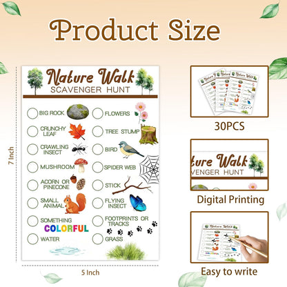 30Pcs Nature Scavenger Hunt Cards, Scavenger Hunt Cards Road Trip and Travel Activities, Spring Summer Holiday Party Supplies, Camping Games Outdoor Indoor Seek Activity-A03