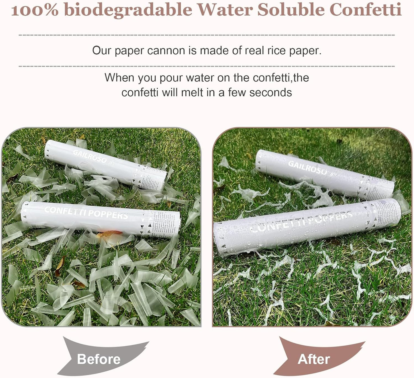 White Confetti Poppers,Rice Paper Water Soluble Cannon for Wedding,Biodegradable Confetti Poppers Air Powered For Engagement,Wedding,Birthday,Celebrations and New Years Eve(White 6pack)