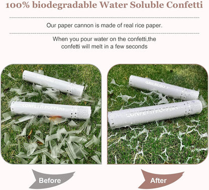 White Confetti Poppers,Rice Paper Water Soluble Cannon for Wedding,Biodegradable Confetti Poppers Air Powered For Engagement,Wedding,Birthday,Celebrations and New Years Eve(White 6pack)