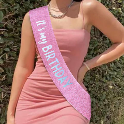 It's My Birthday Sash Black Glitter Sash with Hot Pink Foil Happy Birthday Decorations for Women Girls Men Boys Black Party Decorations