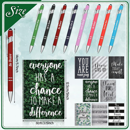 Funrous 32 Pcs Motivational Quote Pens Inspirational Notepads Mini Journal with Ballpoint Pen Small Notebooks Gift for Men Women Coworker Adult Party Favors Prize Teacher Student Office(Stylish)