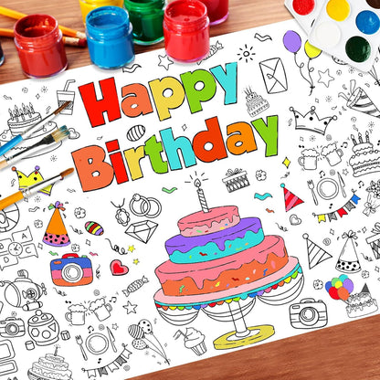 Happy Birthday Giant Coloring Tablecloth Poster for Kids,30x72Inch DIY Art Activity Birthday Drawing Paper Coloring Tablecloth Poster Table Cover Mat Home Classroom Birthday Party Suppiles