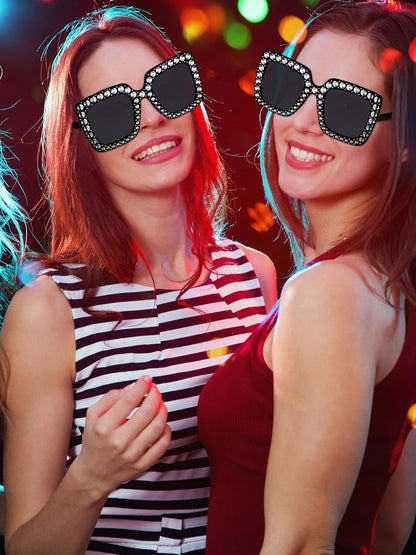 Flutesan 12 Pairs Women Disco Sunglasses Crystal Oversized Sunglasses 70s Rhinestone Diamond Retro Glasses for Rave Festival