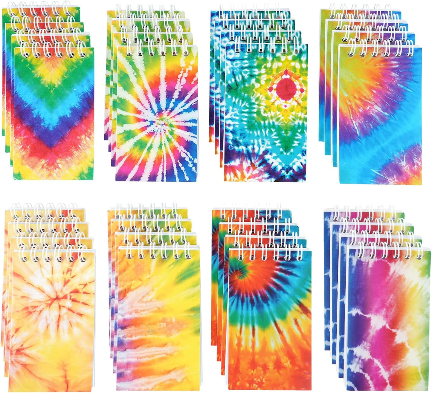 OZIO 16PCS Mini Tie Dye Notepads Multicolor Style Pocket Notebooks, Spiral Mini Notebook Pastel Art Party Small Notepad for Tie Dye Birthday Party Favors, 8 Styles(16) (16)
