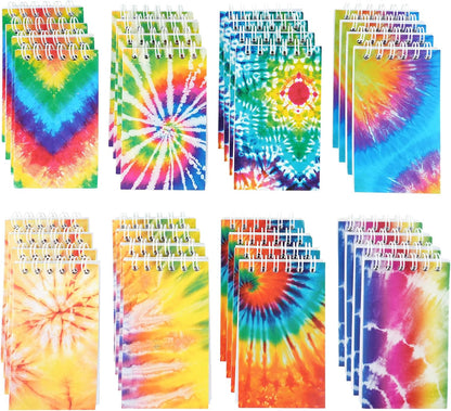 OZIO 16PCS Mini Tie Dye Notepads Multicolor Style Pocket Notebooks, Spiral Mini Notebook Pastel Art Party Small Notepad for Tie Dye Birthday Party Favors, 8 Styles(16) (16)