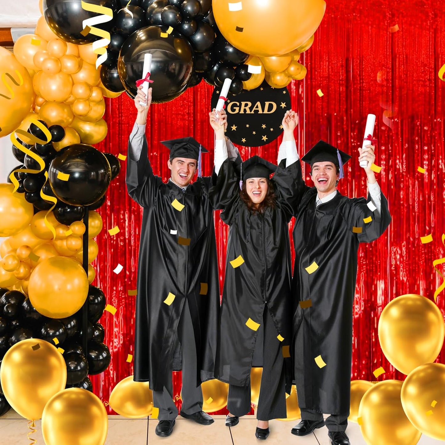 Birthday Party Decorations: 3 Pack 3.3 x 9.9 ft Gold Foil Fringe Curtains Party Supplies, Tinsel Curtain Backdrop for Parties/Birthday/Photo Booth