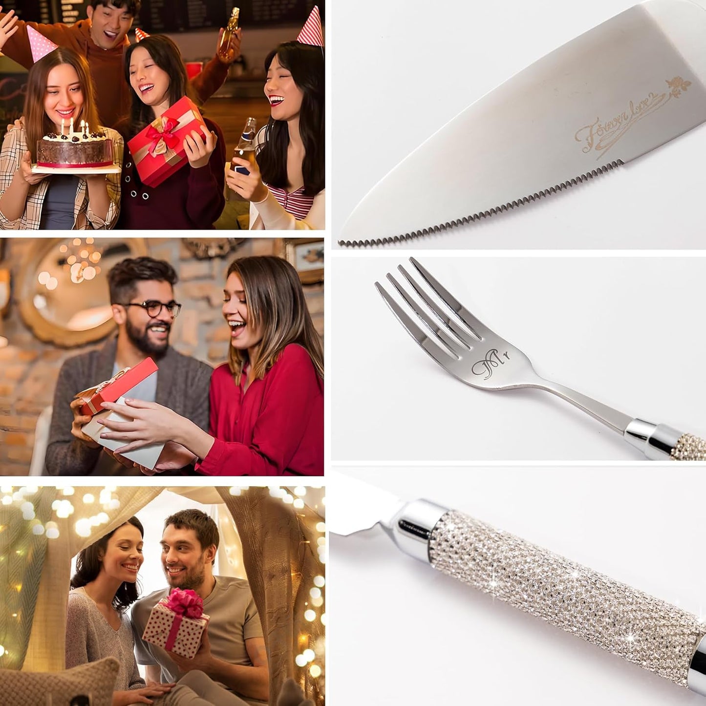 Wedding Cake Cutting Set, Wedding Cake Knife and Server Set with Fork for Mr Mrs for Anniversary Engagement Birthday