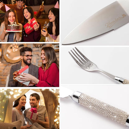 Wedding Cake Cutting Set, Wedding Cake Knife and Server Set with Fork for Mr Mrs for Anniversary Engagement Birthday