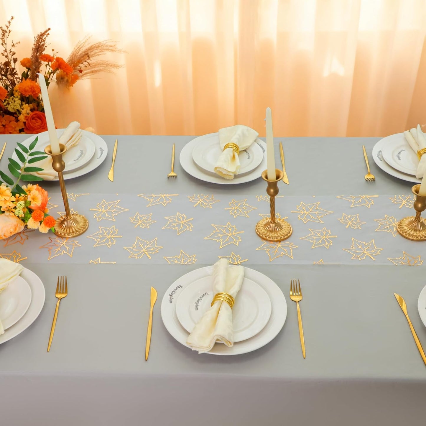 Snowkingdom 2 Pieces Gold Table Runner, Sequin Glitter Foil Metallic Thin Mesh Runner Roll 11"x108", Gold Table Decorations for Event Party, Wedding, Birthday Party, Christmas