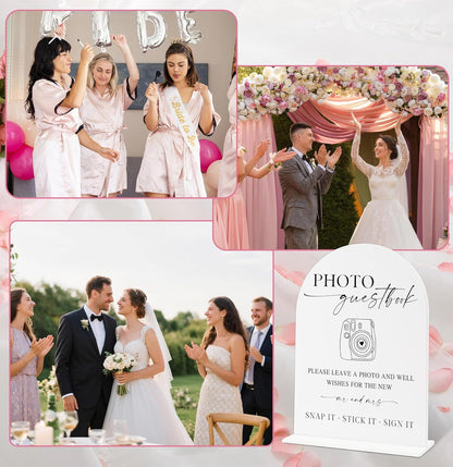 Sign Our Bible Wedding Sign, White Acrylic Wedding Guest Book Sign, Bridal Shower Decor, Elegant Arch Acrylic Table Top Signs for Reception Marriage Engagement Party Decorations