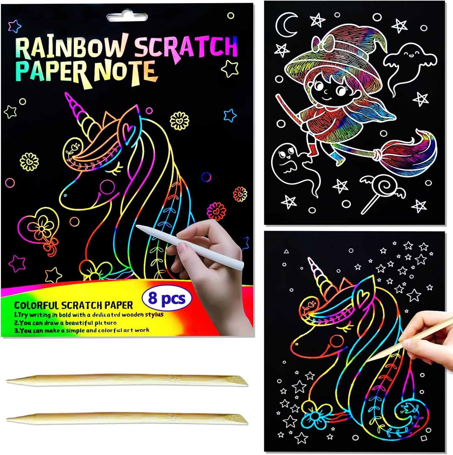 BAOXUE Scratch Art for Kids, Mermaids Black Rainbow Scratch Paper Set-Arts And Crafts & Supplies, DIY Activity & Party Games, Mermaid Toys Gifts for Toddlers, Girls