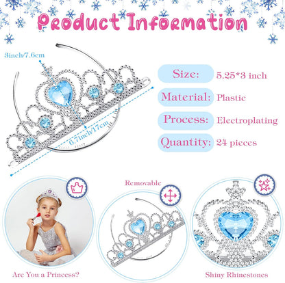 Zhanmai 24 Pcs Tiara Crown Set Princess Crown for Girls Plastic Tiaras Dress up Costume Party Favor Accessories Kid Birthday (Blue Purple Pink)