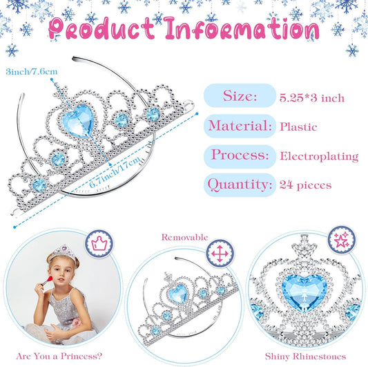 Zhanmai 24 Pcs Tiara Crown Set Princess Crown for Girls Plastic Tiaras Dress up Costume Party Favor Accessories Kid Birthday (Blue Purple Pink)
