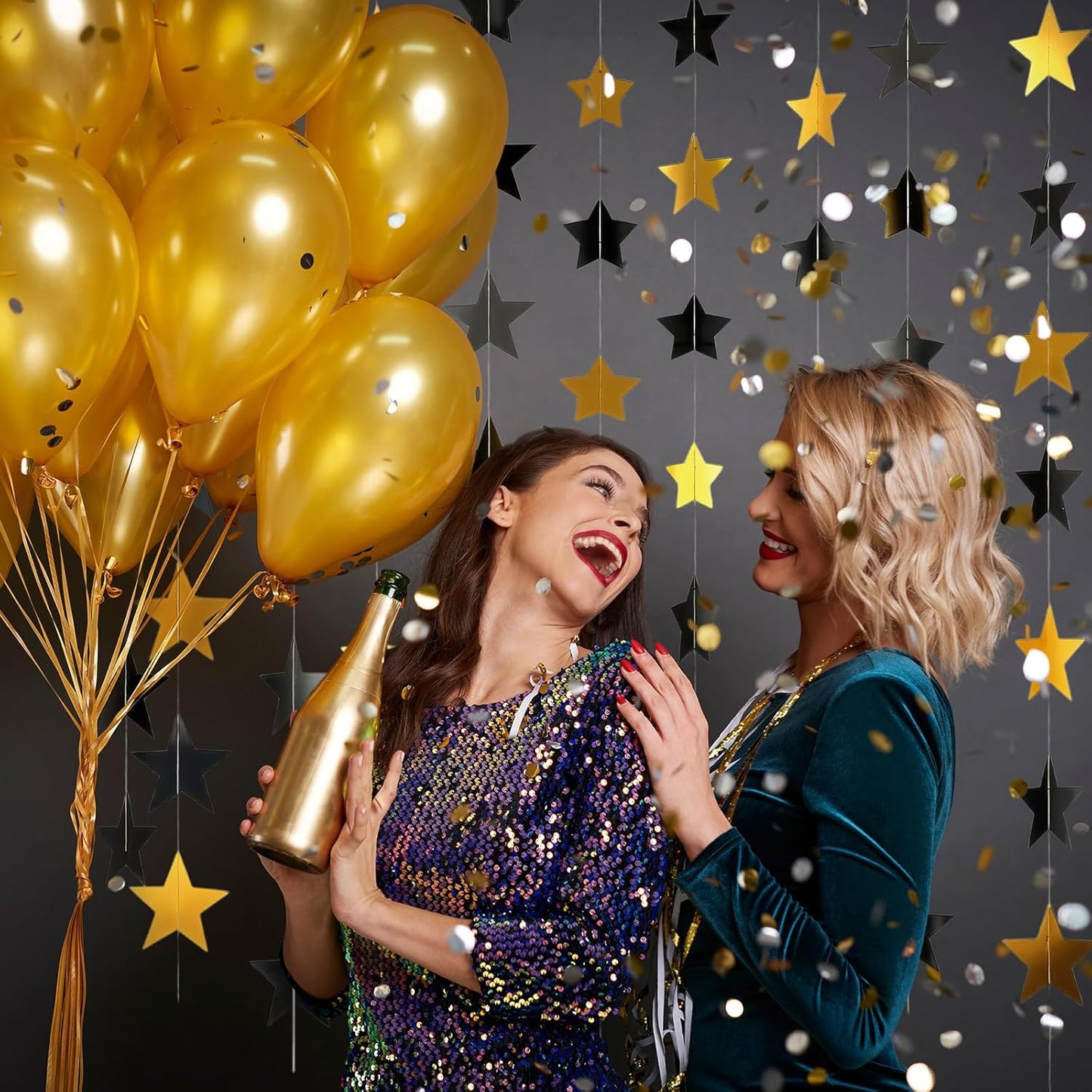 Spakon 65 Feet Glitter Star Paper Garland Banner Hanging Decoration Star Streamers Double Side 2026 Graduation Decorations for Wedding Birthday Festival New Year Party Decoration (Gold)