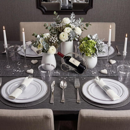 350 Pieces Black and Gold Plastic Plates with Disposable Silverware, Include 50 Dinner Plates 9”, 50 Dessert Plates 6.3”, 50 Black Cups 9 OZ, 50 Pre Rolled Napkins for Wedding Party Graduation