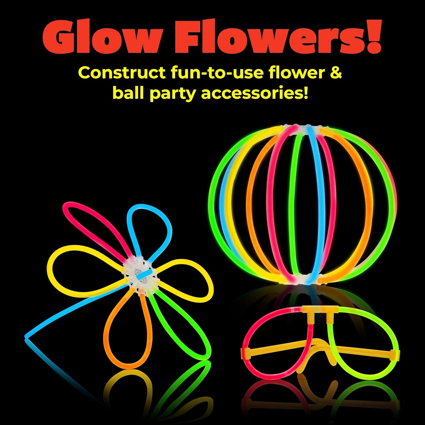 PartySticks Ultra Bright Bulk Party Supplies - Glow in The Dark Glow Sticks with Eye Glasses, Bracelets, and Connectors - Light Up Halloween 4th of July Party Favors